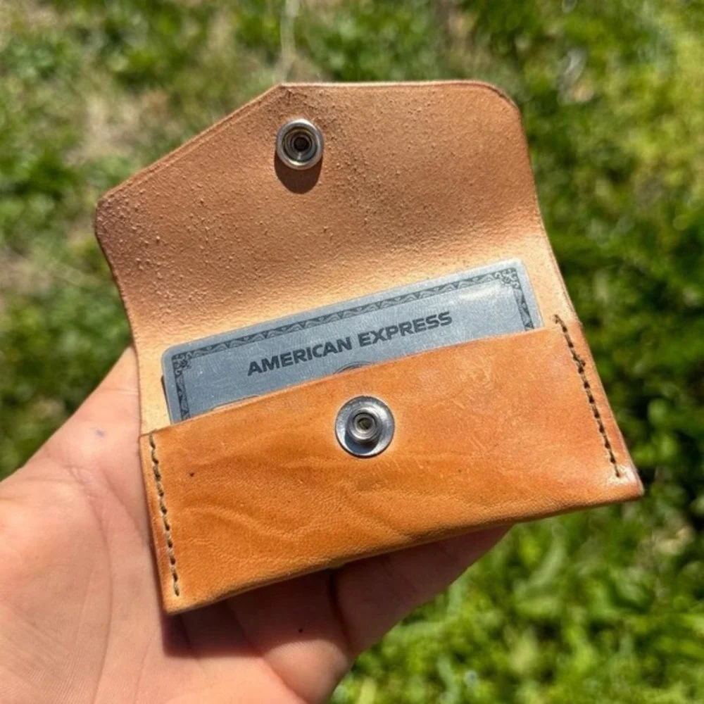 Veg‎ tan leather cardholder snap wallet